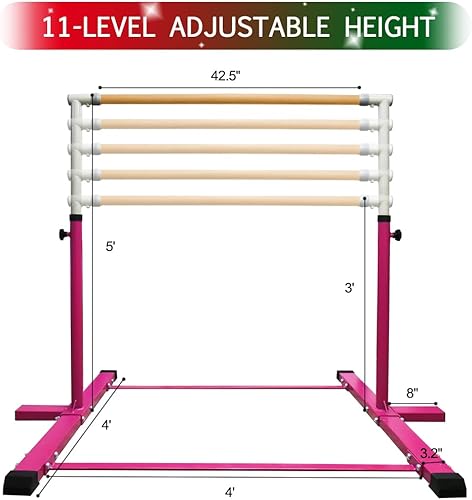 Miniatura 4 de JOYSFIT Barras de gimnasia Kip, barra de entrenamiento expandible para el hogar, barra horizontal ajustable de 3 pies a 5 pies de altura, equipo de