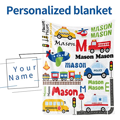 Image of Personalized Blanket with Name for Boys Custom Name Blanket Car Transport