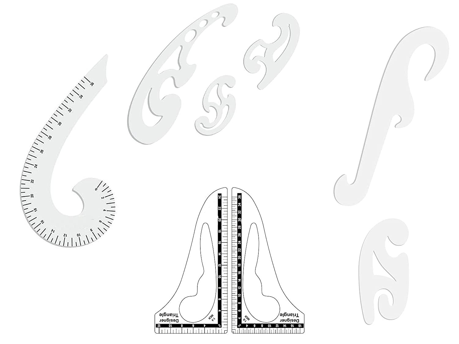 HIRDAY Combo of Tailoring ScalesOne French Curve 6 Shape with Marking (36 cm) and Four Accurate