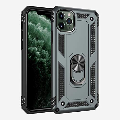 MXX iPhone 11 Pro Max Case, Military Grade Shockproof Heavy Duty Armor Dual Layer PC/TPU Cover [15ft Drop Tested] with Metal Kickstand Protective Case for iPhone 11 Pro Max (Midnight Green)