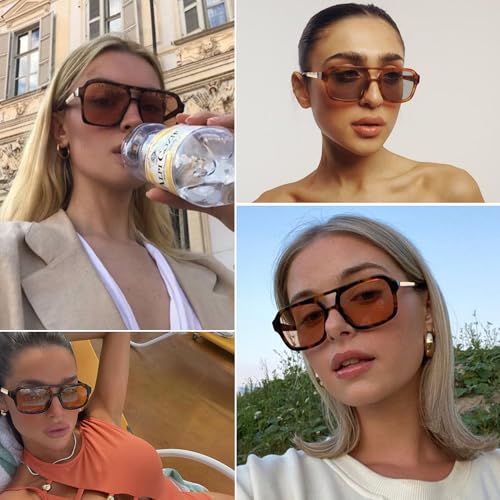 AZorb 3Pack Retro Square Aviator Sunglasses for Women Men - Trendy Rectangle Flat Aviator Sun Glasses Vintage Shades2