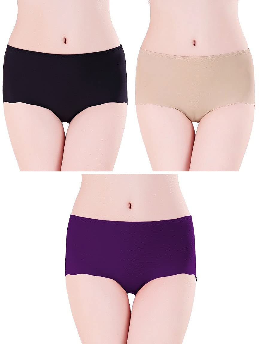 GLAMROOTWomen's Seamless No Show Ice Silk Panties (Pack of 3)