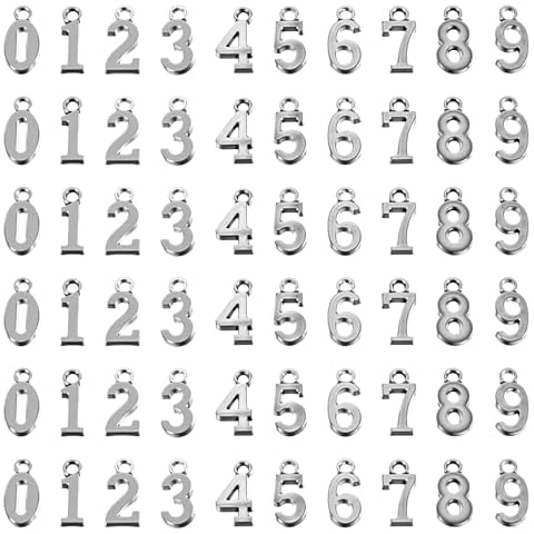 60 Pcs 0-9 Number Charm Pendants Metal 0-9 Number Dangle Charms Pendant Cover