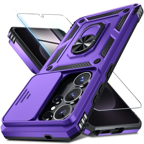 Janmitta Compatible with Samsung Galaxy S26 Ultra Case Built in Slide Camera Lens Cover+Screen Protector+Finger Ring Holder Kickstand,Heavy Duty Shockproof Full Body Phone Cover,2026 Purple