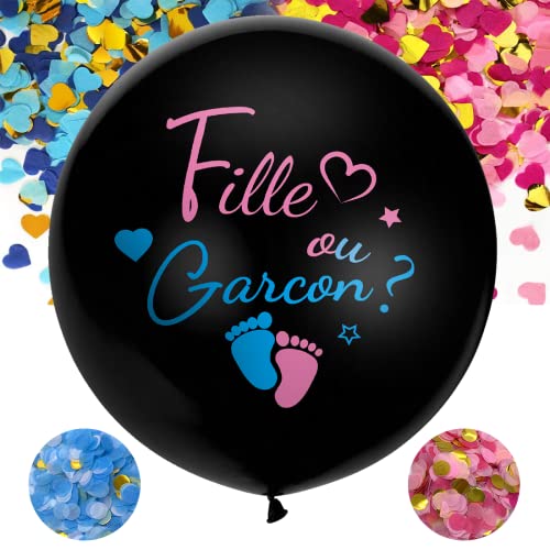 Gender Reveal Ballon Fille ou Garcon,90 cm Ballons de Révélation du Annonce Sexe et Confettis,Party Décoration pour Baby Shower