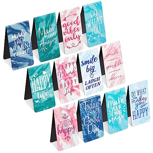 12 Pack Magnetic Bookmarks for Women - Inspirational Book Markers for Reading, Book Accessories (Marble)