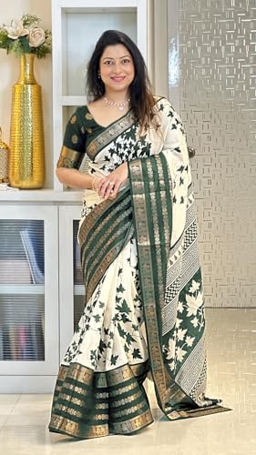 Image of Yashika Women's Floral Printed White Dola Silk Jacquard Saree With Unstitched Blouse Material For Women (AZ-YS-OG-GYANI)