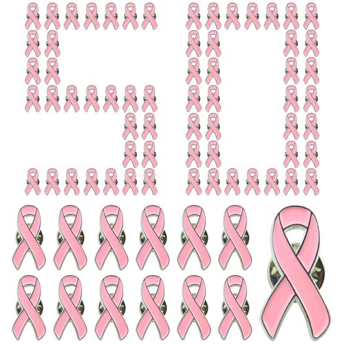 Image of 10 /30 /50 /100 /200 Pack Pink Ribbon Breast Cancer Awareness Lapel Pins Bulk for Public Events, Charity