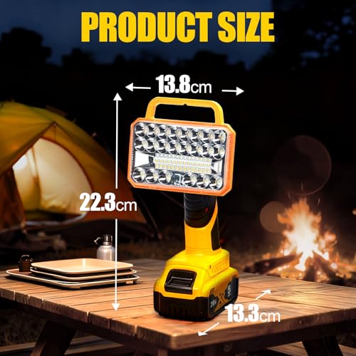 Image of Cordless LED Work Light Compatible with DeWalt 20V Battery, 2000LM Portable Handheld Flashlights Tool with USB Port and 3 Brightness Modes for Camping, Fishing, Job Site, Indoor & Outdoor Use