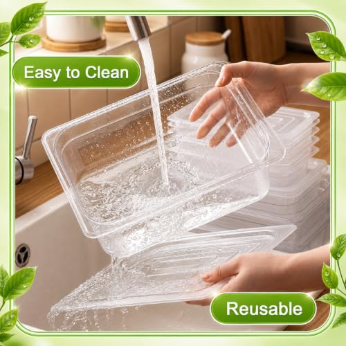Sliner 10 Pack Plastic Clear Food Pans with Lids, Stackable and Freezer Safe Commercial Food Storage Containers for Fridge Salad Polycarbonate(4" 1/2+1/6 Set) by Sliner - Used condition - Image 7
