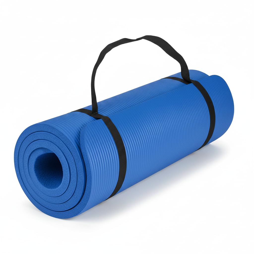 HAADi Yoga Mat Unisex Non-Slip Thick Foam Exercise Mat 10mm with Carry Strap (Blue)