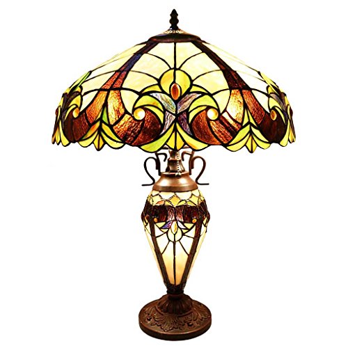 River of Goods 24.5-Inch Tiffany Style Stained Glass Halston Double Lit Table Lamp