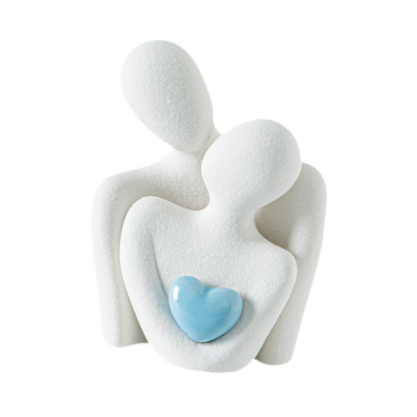 TWISAXC Romantic Lovers Figurines Landscape Abstract Ceramic Statue Idea Couple Miniature Easy To Clean Desk, Blue Heart, S
