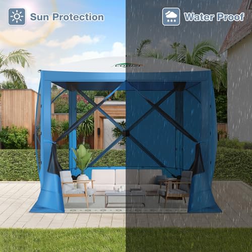 Image of COBIZI 6x6FT Pop Up Gazebo Screen Tent Screen House for Camping, Screen Room with Sidewalls and Mosquito Netting, Hub Tent Instant Screened Canopy with Carrying Bag and Ground Stakes, Blue