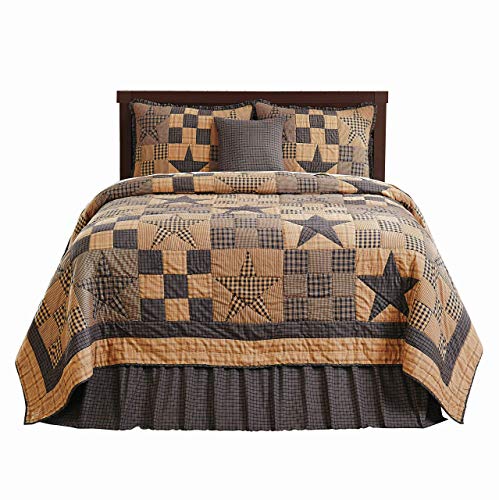 The BitLoom Co. Primitive Country, Star Patch Blue King 5 Piece Quilt Set