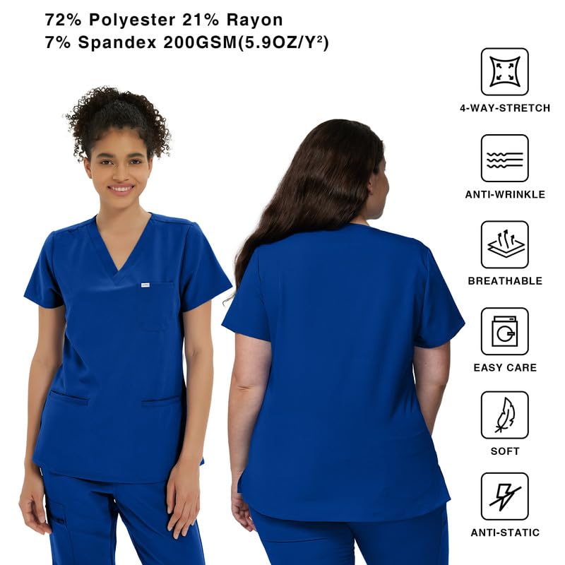 Kitmaz Uniforme Médico Para Mujeres - Camisas Elásticas Suaves con Escote en V y 3 Bolsillos