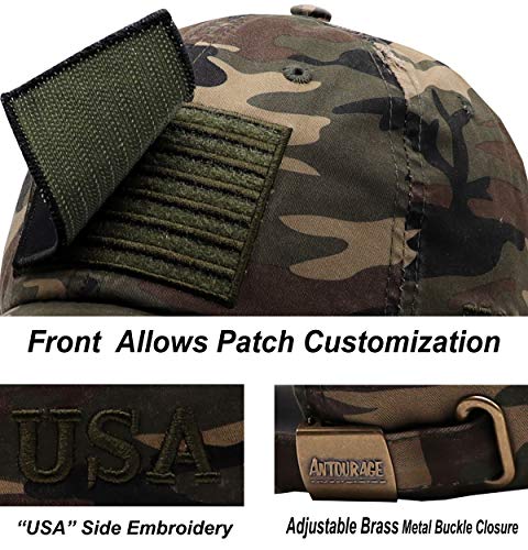Image of Antourage American Flag Unisex Baseball Hat for Men and Women | USA Flag Mesh Snapback Flat Visor Cap + 2 Patriotic Patches