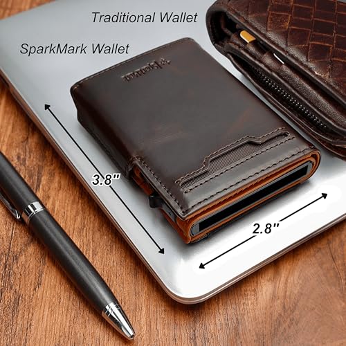 Image of Minimalist Pop Up Wallet for Men | RFID Blocking Credit Card Holder Wallet with Money Clip | Mens Wallet Slim Bifold Front Pocket Metal Case with Gift Box, Mix Brown, 2.8 inch x 3.8 inch