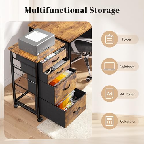 Image of DurayLoly 4-Drawer Rolling File Cabinet Fits A4 Letter Size For Home Office