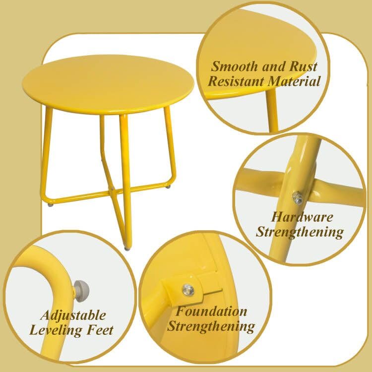 Ronde Tuintafel U-BCOO Ronde Bijzettafel Lichtgeel - Staal, 44 Cm Diameter, Voor Binnen & Buiten Sidetable Tuin