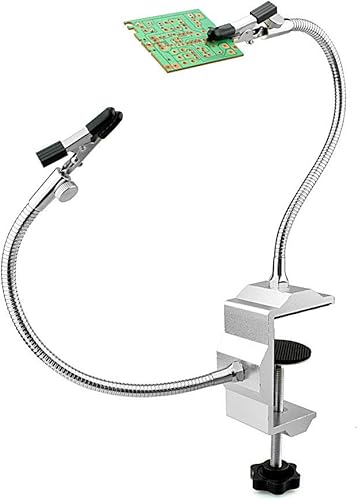 Toolour Helping Hands - Herramienta de tercera mano, base de abrazadera de mesa con 2 brazos flexibles chapados en nĂquel y clips de cocodrilo Toolour Helping Hands - Herramienta de tercera mano, base de abrazadera de mesa con 2 brazos flexibles chapados en nĂquel y clips de cocodrilo