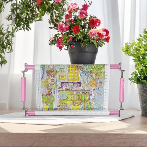 Image of Couple Embroidery Art Embroidery Clip Frame Cross Stitch 4 Slot Presser Heavy Duty Embroidery Bandage Embroidery Frame Needlepoint Frame Embroidery Scroll Frame Embroidery Frames (Pink)