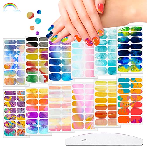 Jerclity 12 Sheets Graffiti Gradient Color Full Nail Wraps Aurora Nail Polish Strips Stickers Cloud Full Nail Stickers Self Adhesive Nail Art Decal Strips With Nail File For Women Girls Diy Nail Art #TOP7