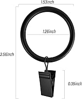 Vista 6 de Paquete de 24 anillos de cortina negros con clips, ganchos de cortina para colgar, anillos para cortinas resistentes, clips de cortina antióxido