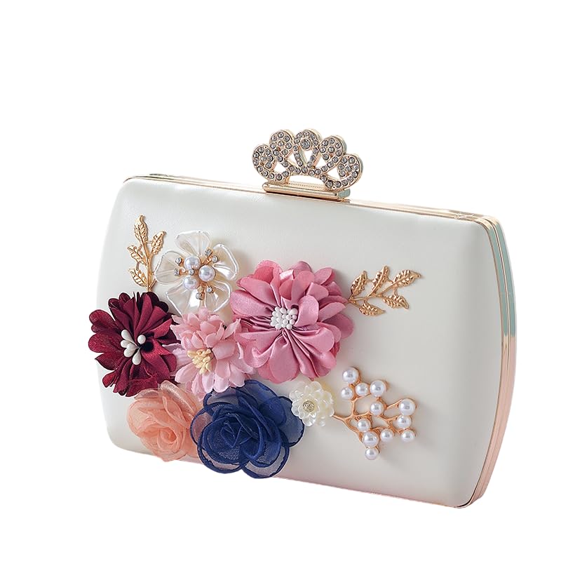 syga Women's Floral Clutch Bag with Chain Strap, Flower Design Bridal Bag Party, Wedding Bag-picture-15