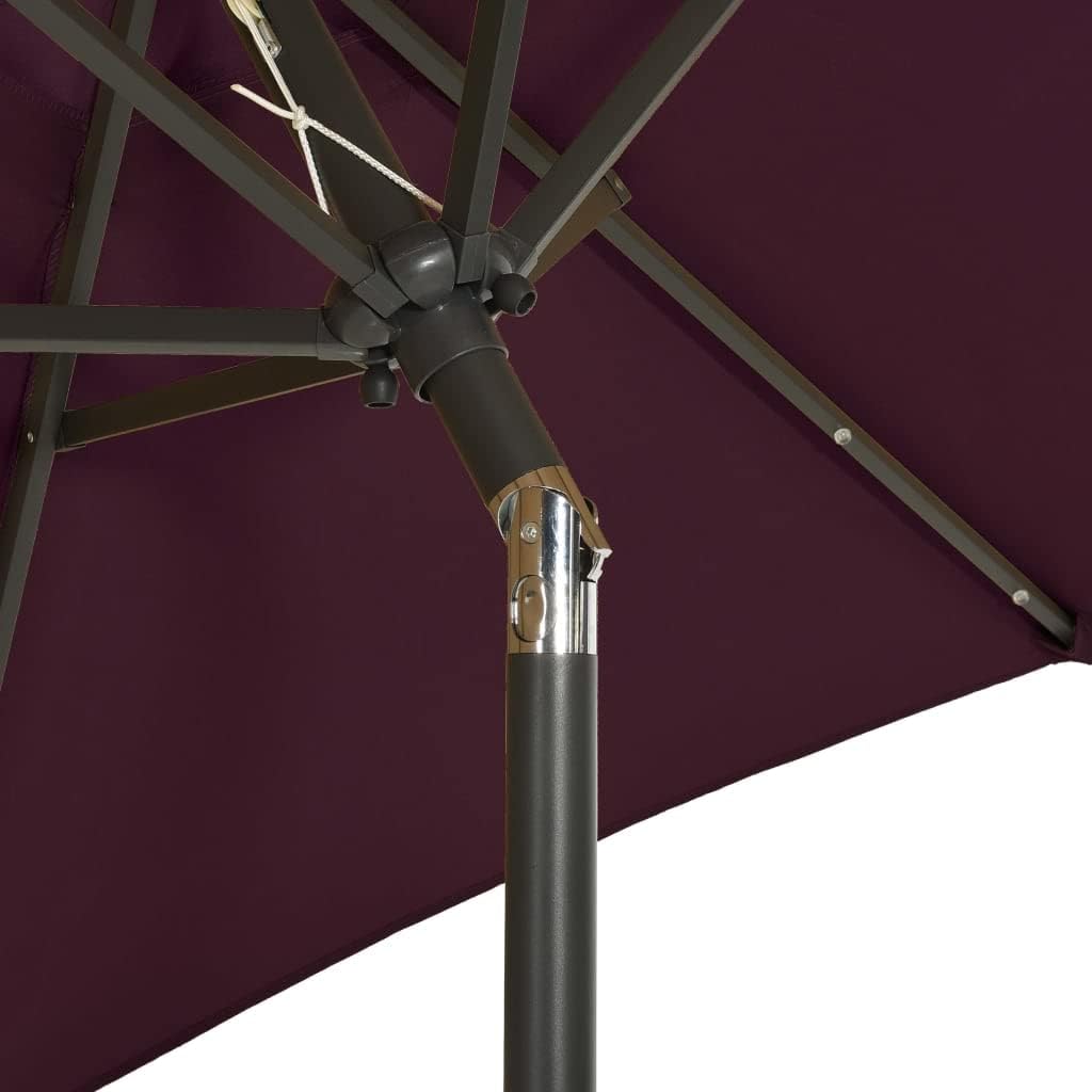 vidaXL Tiltable Parasol with LED Lights - UV-Protective and Moisture-Resistant Outdoor Umbrella, Durable Aluminum Construction, 78.7" Diameter, Bordeaux Red and Dark Gray