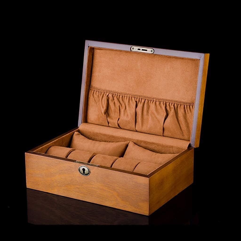 Caja de reloj de madera para 7 relojes, organizador de almacenamiento de joyas con forro de franela, caja de exhibición para hombres y mujeres, color marrón