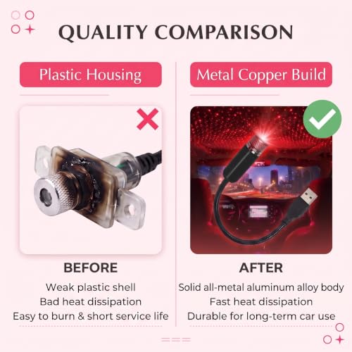 Hoiricn Car Mini Led Star Projector Night Light, Adjustable Car Roof USB Star Projector Night Light, Portable Romantic Interior Roof Lights, Universal for Vehicles/Party Decoration/Home (Red) - Image 3