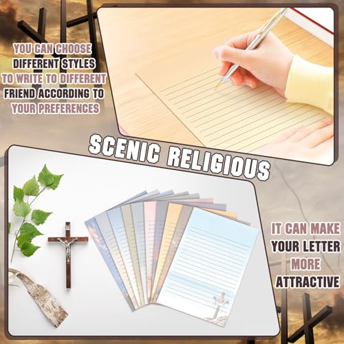 Image of TaoBary 160 Pcs Religious Letter with Cross Stationery Paper and Envelopes | 5.5 x 8.25'' Letter Writing Kit, 50 Double Sided Stationery Writing Papers 50 Matching Envelopes 60 Round Dot Sticker