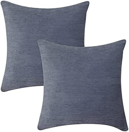 Soft Corduroy Pillow Covers for Couch 20x20, Spring Garden Home Soft Velvet Square Throw Pillow Case Protector Set of 2 for Bedroom Lounge, Ice Blue Grey