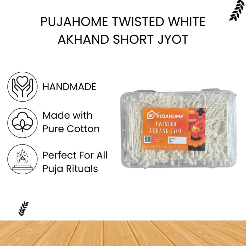 Image of Twisted Short Akhand Jyot - 300 Pieces | Cotton Wick 24 Hours Burning | White Colour Long Lasting Pure Cotton Wicks for Daily Pooja and Meditation