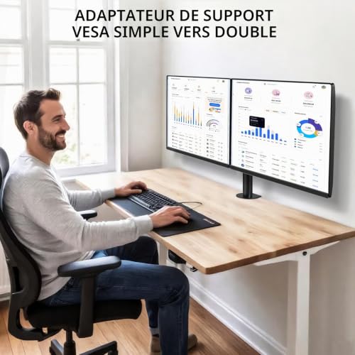 Support mural pour 2 écrans 35 pouces fixation vesa 75 100 horizontal - 6