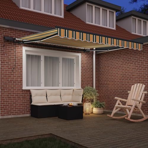 Auvent rétractable vert et jaune 350 x 250 cm en toile imperméable pour extérieur