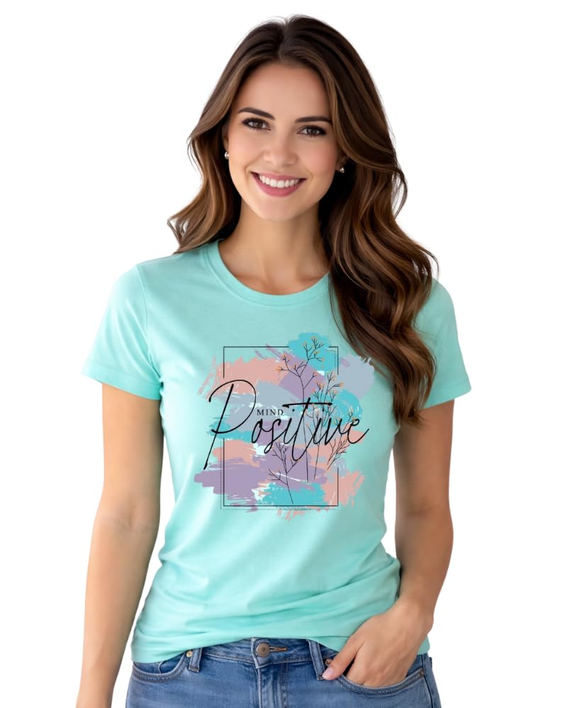 Libas 100% Cotton | Mind Positive Printed T Shirt for Women | Round Neck Graphic Tee | Half Sleeve | Aesthetic Motivational Quote Tshirt Women | Casual Stylish Womens T Shirt in multi