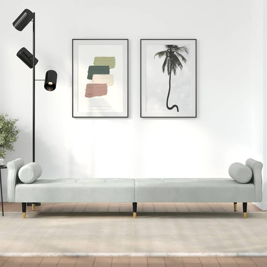 Sofa Bed Light Gray Velvet (100% Polyester) Living Room Furniture