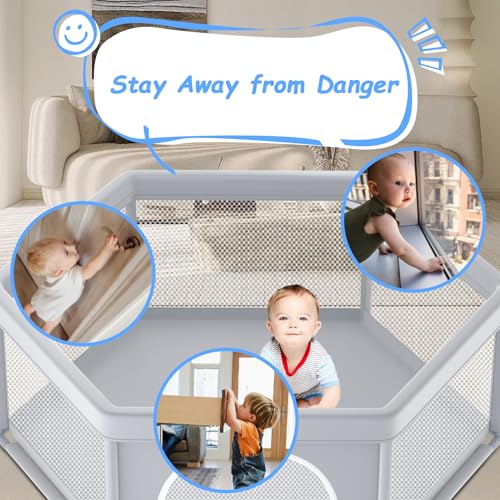 Image of Poudee 65x65 Inch Hexagonal Playpen, Playpen for Toddlers, Baby Play Yard with Non-Slip Suction Cups, Baby Fence