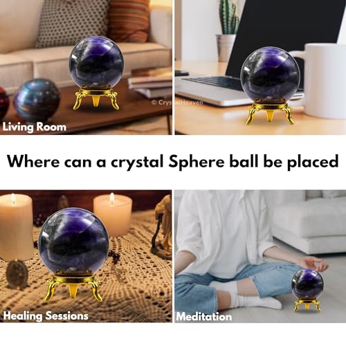 Image of Certified Amethyst Chevron Crystal Ball for Meditation | Premium Crystal Vastu Items for Home and Feng Shui Items for Good Luck - Pooja Supplies and Spiritual Practices (1.5 inch Inch)