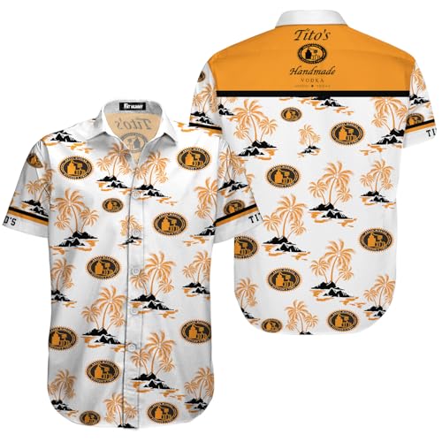 fat mummy Crown Fan Hawaiian Shirts for Men and Women Tropical Summer Beach Shirt Crown Lovers Button Shirt Holiday Shirt White- Orange 3X-Large