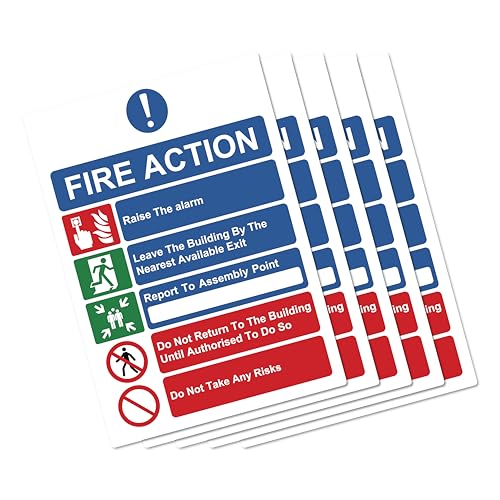 Cartello in vinile autoadesivo con avviso di incendio, 20 x 15 cm, conforme BS-5499, confezione da 5