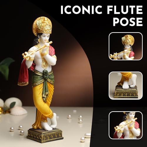 Image of ARMONIA Lord Krishna Idol Marble Dust Statue Murti | Krishana Sculpture for Home Decor, Pooja ghar, Mandir & Gifting Item |Best Gift for Housewarming (30 cm, Multicolor) (Including Microfiber Cloth)
