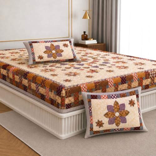 Image of Jaipur Weaves Bedsheet King Size 100% Pure Cotton Bed Sheet with 2 Pillow Covers, 144 TC Premium Bedding Set, 72x78 inches,(Floral Mandala Orange, Super King Fitted)