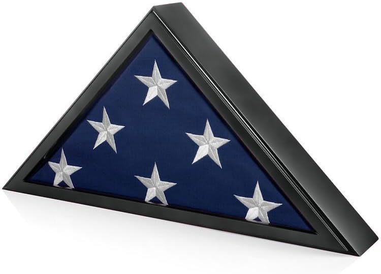 Personalized Flag Display Case for Burial Flag - Military Flag Box Case Display for Wall or Table Top, Custom Engraving, Glass Front Display, Ideal for Honoring Military Veteran - 5 x 9.5 FT (Black)