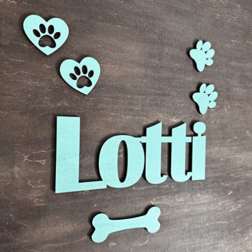 Hunde individuelles Namensschild mit Pfoten und Knochen aus Holz, Personalisierter Schriftzug Türschild Spitzname Hundehütte Wanddeko Fressnapf Schild