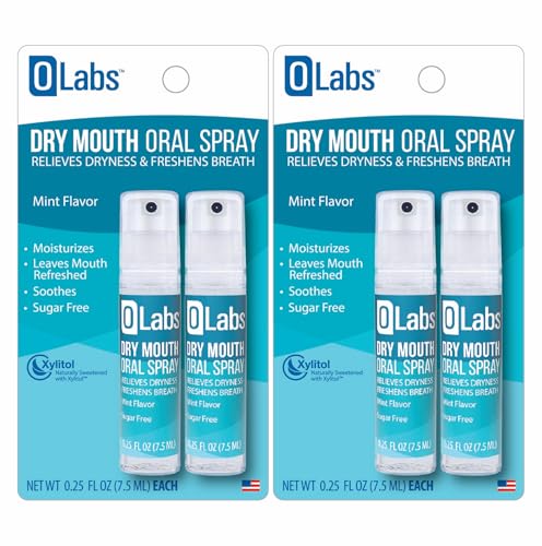 Olabs Dry Mouth Spray - Sugar Free Alcohol Free Mint Breath Spray with Xylitol 2 Pack - 4 (0.25 oz) Travel Size Sprays Total