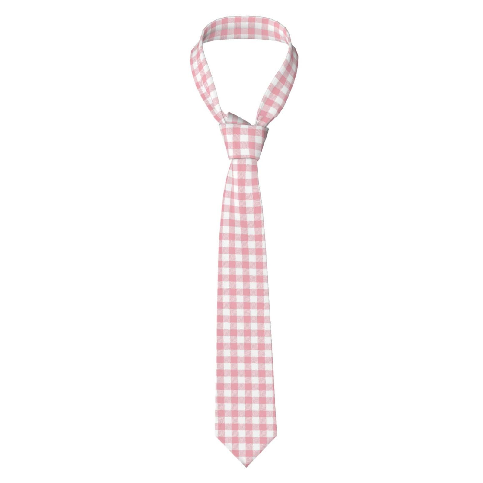 asbwuo Gingham Pattern Pastel Pink and White Modern - Skinny Ties for Men 3.1" Mens Necktie Formal Business Silk Slim Tie Classic Thin Tie Wedding Party