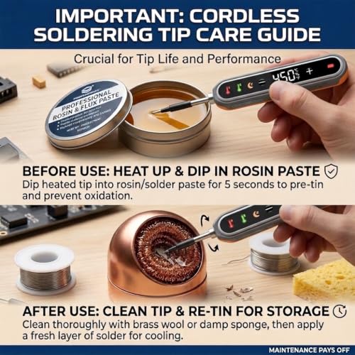 Image of Cordless Soldering Iron Kit, 8s Fast Heat-Up, 1400mAh Rechargeable Battery, Type-C Charging, Adjustable Temp 180~450 ℃, 3 Replaceable Tips, Wireless Soldering Pen for DIY Electronics Repair (Orange)